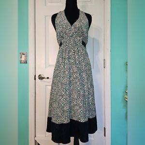 BCBG Max Azria Turquoise and Blue Geometric Silk Halter Dress Women's Size M